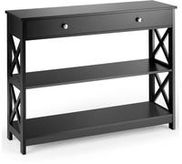 CostwayTable de Console Table d entrée avec 1 tiroir et 2 étagères de rangement 99,8 x 29,8 x 80,2 CM Noir
