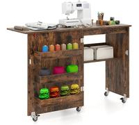 CostwayTable de Couture Pliante Station D'artisanat Roulante avec Étagère de Rangement 3 Bacs Cachés Bureau pour Machine à Coudre Mobile Café