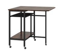 CostwayTable de Cuisine Pliante Table Mobile avec 5 Roulettes Compartiment Ouvert Structure Métallique Table à Manger 80x75x75CM Marron Rustique