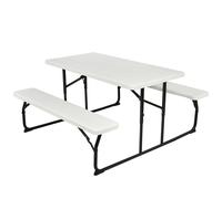 CostwayTable de Jardin avec 2 Bancs Pliable Table de Pique-Nique Camping pour 4 à 6 Personnes Blanc