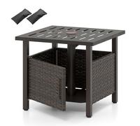 CostwayTable de Jardin Carrée avec Trou pour Parapluie de 4,9CM Table Basse de Patio en Osier Résistant aux Intempéries Marron