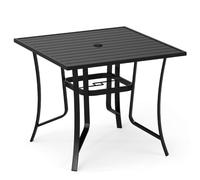 CostwayTable de Jardin Carrée avec Trou pour Parasol Table à Manger Extérieure pour 4 Personnes avec Cadre en Métal Charge 55kg 91 x 91 x 73cm Noir