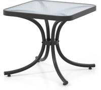 CostwayTable de Jardin Carrée Plateau en Verre Trempé 50 CM Table Basse de Patio avec Cadre en Métal Robuste Charge 100 kg Noir