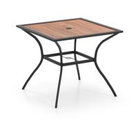 CostwayTable de Jardin Carrée pour 4 Personnes Table Bistrot avec Trou pour Parasol Réglable Plateau en Bois Cadre en Métal Terrasse