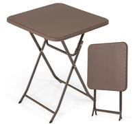 CostwayTable de Jardin Pliante Carrée de 60cm Table Basse Extérieur en Plastique avec Plateau en Rotin PE Plateau en Métal Charge 50kg Café