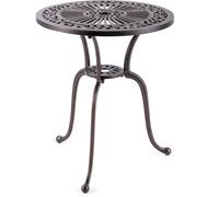 CostwayTable de Jardin Ronde 61 CM en Fonte d'Aluminium Table d'Appoint d Extérieur avec Trou pour Parasol Repose-pieds Réglables Cuivre Rouge