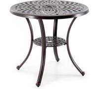 CostwayTable de Jardin Ronde 79 CM en Fonte d'Aluminium Table d'Appoint d Extérieur avec Trou pour Parasol Repose-pieds Réglables Cuivre Rouge