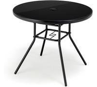 CostwayTable de Jardin Ronde 86 CM en Verre Trempé Table d'Appoint d Extérieur avec Trou pour Parasol de 3,5 cm Cadre en Métal