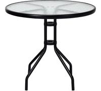 CostwayTable de Jardin Ronde en Verre Trempé 70 CM Cadre en Métal Trou pour Parasol Patins Antidérapants Piscine Balcon Cour