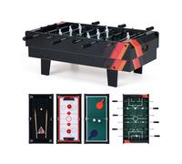 CostwayTable de Jeu Combo 4 en 1 Table de Baby-Foot Billard Ping-Pong Hockey Accessoires Complets Table de Jeux Multiples Noir