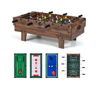 CostwayTable de Jeu Combo 4 en 1 Table de Baby-Foot Billard Ping-Pong Hockey Accessoires Complets Table de Jeux Multiples Naturel