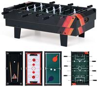 CostwayTable de Jeu Combo 4 en 1 Table de Baby-Foot Billard Ping-Pong Hockey Accessoires Complets Table de Jeux Multiples Noir