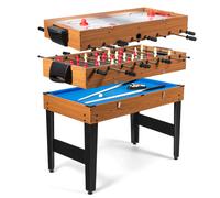 CostwayTable de Jeu Multifonctionnelle 3 en 1 Table de Jeu Combinée de 48 Pouces avec Baby-foot Billard Toboggan Hockey Poignée en Caoutchouc Brun