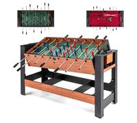 CostwayTable de Jeu Pivotante 2 en 1 Table Baby-Foot et Billard avec Pieds Queues Triangle Brosse Craies pour Enfants Adolescents et Adultes Marron