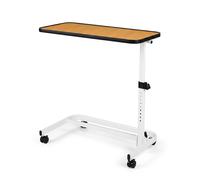 CostwayTable de Lit à Roulettes Table d'Appoint Mobile en Forme de C Hauteur Réglable 73-93 cm Plateau Inclinable Naturel