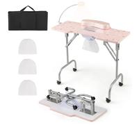 CostwayTable de Manucure Pliante avec Collecteur de Poussière Électrique Bureau d?Esthéticienne avec Lampe LED Coussin Rose