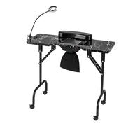 CostwayTable de Manucure Pliante avec Collecteur de Poussière Électrique Bureau d?Esthéticienne avec Lampe LED Coussin Blanc