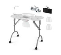 CostwayTable de Manucure Pliante avec Collecteur de Poussière Électrique Bureau d?Esthéticienne avec Lampe LED Flexible Coussin pour Poignet Blanc