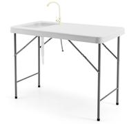 CostwayTable de Pêche avec Éviers Table Pliante Portable pour Nettoyage de Poisson Acier &HDPE pour Jardin Camping Pique-Nique