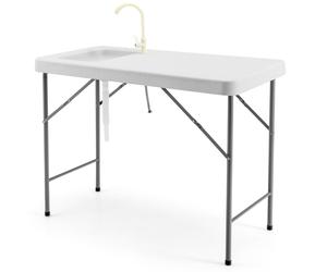 CostwayTable de Pêche avec Éviers Table Pliante Portable pour Nettoyage de Poisson Acier &HDPE pour Jardin Camping Pique-Nique