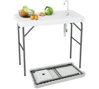 CostwayTable de Pêche Pliante avec Robinet Pivotant à 360° Table Camping pour Nettoyage Poisson en Métal&HDPE avec Évier et Tuyau de Drainage