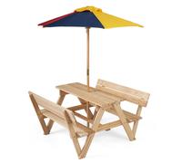 CostwayTable de Pique-nique Enfant avec Parasol Réglable en Hauteur Table d?Extérieur & Bancs Intégrés en Bois de Sapin Massif pour 3-8 Ans Naturel