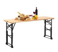CostwayTable de Pique-nique Pliante de 168,5 x 50 cm Charge 50KG Table de Salle à Manger en Bois Extérieur Hauteur Réglable 75-105 cm avec Trou