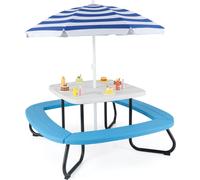 CostwayTable de Pique-Nique pour Enfants Table d'Activité Extérieure avec Parasol Réglable et Pliable 4 Bancs Intégrés pour 3+ Ans Blanc