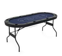 CostwayTable de Poker Ovale Pliable de 182 cm pour 8 Joueurs Table de Jeu de Cartes pour Blackjack Texas Hold'em Porte-gobelets en Métal Bleu