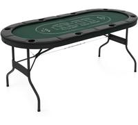 CostwayTable de Poker Ovale Pliable de 182 cm pour 8 Joueurs Table de Jeu de Cartes pour Blackjack Texas Hold'em Porte-gobelets en Métal Vert