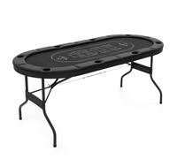 CostwayTable de Poker Ovale Pliable de 182 cm pour 8 Joueurs Table de Jeu de Cartes pour Blackjack Texas Hold'em Porte-gobelets en Métal Noir