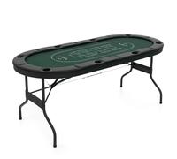 CostwayTable de Poker Ovale Pliable de 182 cm pour 8 Joueurs Table de Jeu de Cartes pour Blackjack Texas Hold'em Porte-gobelets en Métal Vert