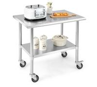 table de travail cuisine giantex à roulettes inox 91,5x61x88,5cm 2 couches charge max 250kg hauteur de couche inférieure réglable Argent G