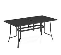 CostwayTable de Salle à Manger Jardin 6 Personnes Table Exterieur Rectangulaire en Métal avec Trou pour Parasol de 4/5 cm 160 x 84 x 73 cm Noir