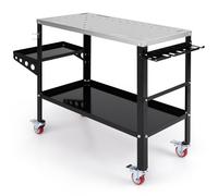 CostwayTable de Soudure Roulant 92x46cm Établi de Soudage avec 8 Trous pour Outils Trous de Fixation de 1,6 cm 2 Supports de Buses Charge 540KG Noir