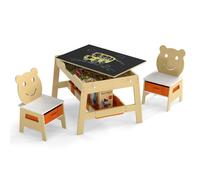 CostwayTable Enfant avec 2 Chaises Bureau Enfant 5 en 1 avec Tableau Noir/Tableau Blanc Réversible 4 Crochets pour 3-10 Ans Naturel