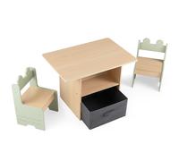 CostwayTable Enfant avec 2 Chaises en Bois Ensemble Table et Chaises avec 2 Compartiments Ouverts Patins Antidérapants 3 Ans+ Vert