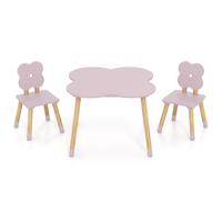 CostwayTable Enfant avec 2 Chaises en Forme de Fleur Table de Jeu et d'Activités en Bois Polyvalente avec Pieds en Bois de Pin pour 3+ Ans Rose