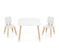 CostwayTable Enfant avec 2 Chaises en Forme de Fleur Table de Jeu et d'Activités en Bois Polyvalente avec Pieds en Bois de Pin pour 3+ Ans Blanc