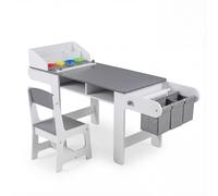 CostwayTable Enfant avec Chaise Bureau d'Activités avec Rouleau de Papier Table de Dessin avec Gobelets Peinture & Bacs Rangements pour 3+ Ans Gris