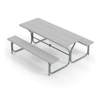 CostwayTable et Bancs de Pique-nique avec Cadre Métal Ensemble de Jardin Imperméable pour 8 Personnes Banc Charge 250KG Trou 183 x 161 x 76 cm Gris