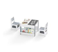 CostwayTable et Chaise Enfants 4 en 1 Table d?Activité pour Tout-Petits avec Plateaux Réversibles Double Face & Bibliothèques Latérales Gris