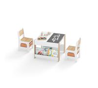 CostwayTable et Chaise Enfants 4 en 1 Table d?Activité pour Tout-Petits avec Plateaux Réversibles Double Face & Bibliothèques Latérales Naturel