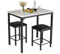 CostwayTable Haute Cuisine avec 2 Tabourets Table Bar Cuisine Cadre en Métal Mange-Debout Industriel pour Bistro Salle à Manger Cuisine Blanc