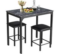 CostwayTable Haute Cuisine avec 2 Tabourets Table Bar Cuisine Cadre en Métal Mange-Debout Industriel pour Bistro Salle à Manger Cuisine Noir