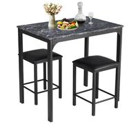 CostwayTable Haute Cuisine avec 2 Tabourets Table Bar Cuisine Cadre en Métal Mange-Debout Industriel pour Bistro Salle à Manger Cuisine Noir