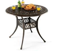 CostwayTable Jardin Ronde en Aluminium coulé 90x90x74CM avec Trou pour Parasol 5CM Table Extérieure avec Pied Réglable Antidérapant