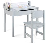 CostwayTable Multi-activités avec Chaise Table D'art et D'artisanat pour Enfants Support de Rouleau de Papier Rangement Rouleau de Papier 2 Marqueurs Gris