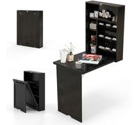 CostwayTable Murale Pliable Bureau Mural Rabattable Meuble de Rangement avec Étagère Intégrée en MDF 82x16x60cm Noir