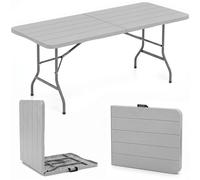 CostwayTable Pliable Portable 180 cm Table Pliable en Deux avec Plateau HDPE Effet Bois Mécanisme de Verrouillage Sécurisé pour Fête Camping Gris